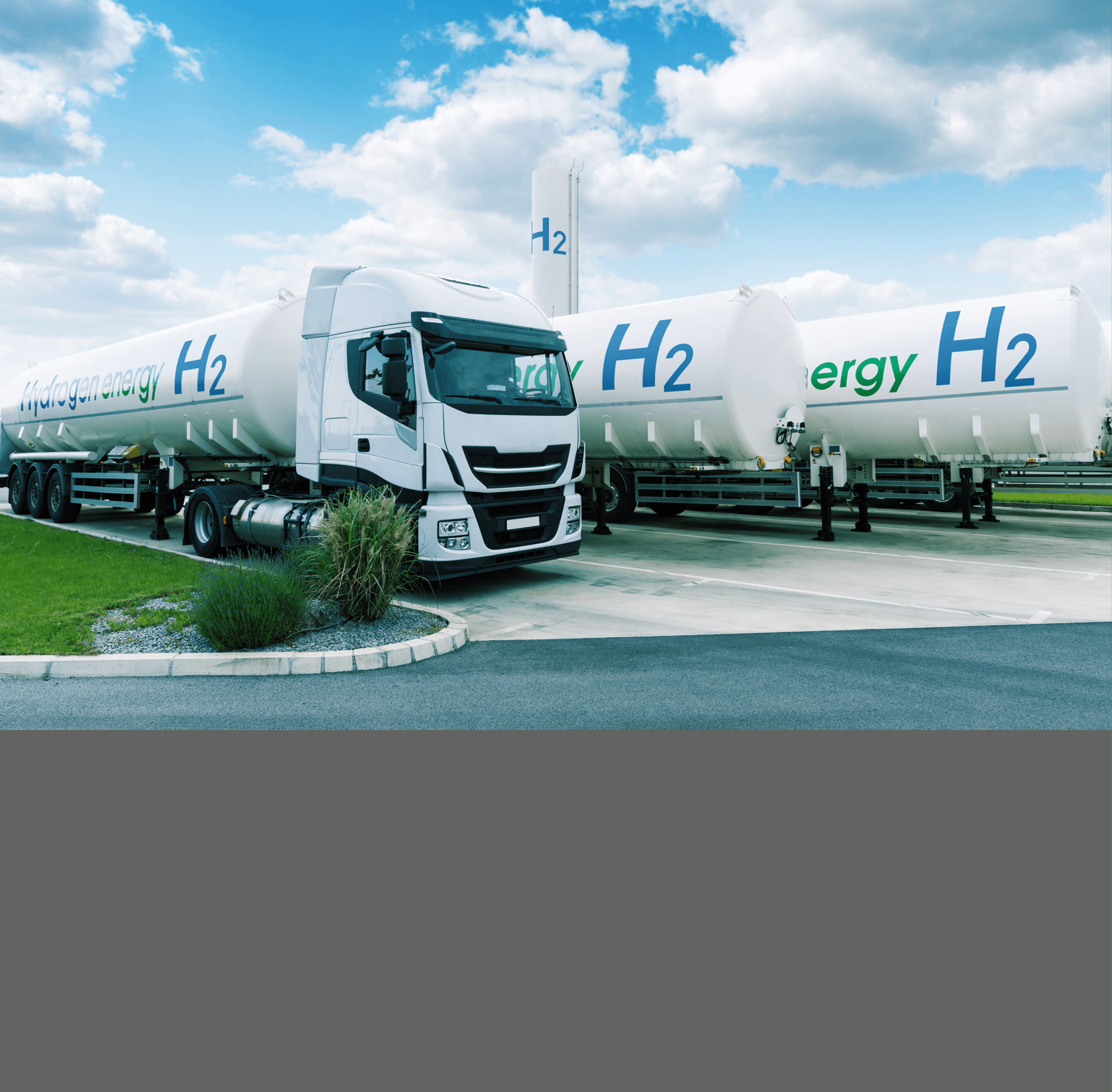 Truck with hydrogen tank trailers. Hydrogen transportation concept