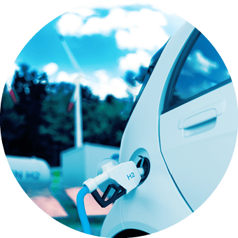 Hydrogen Refueling The Car For Eco Friendly Transport With Solar Panels, Wind Turbines And Hydrogen Tank Background