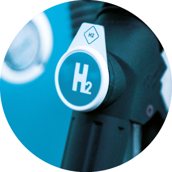 Hydrogen logo on gas stations fuel dispenser. h2 combustion engine for emission free eco friendly transport.